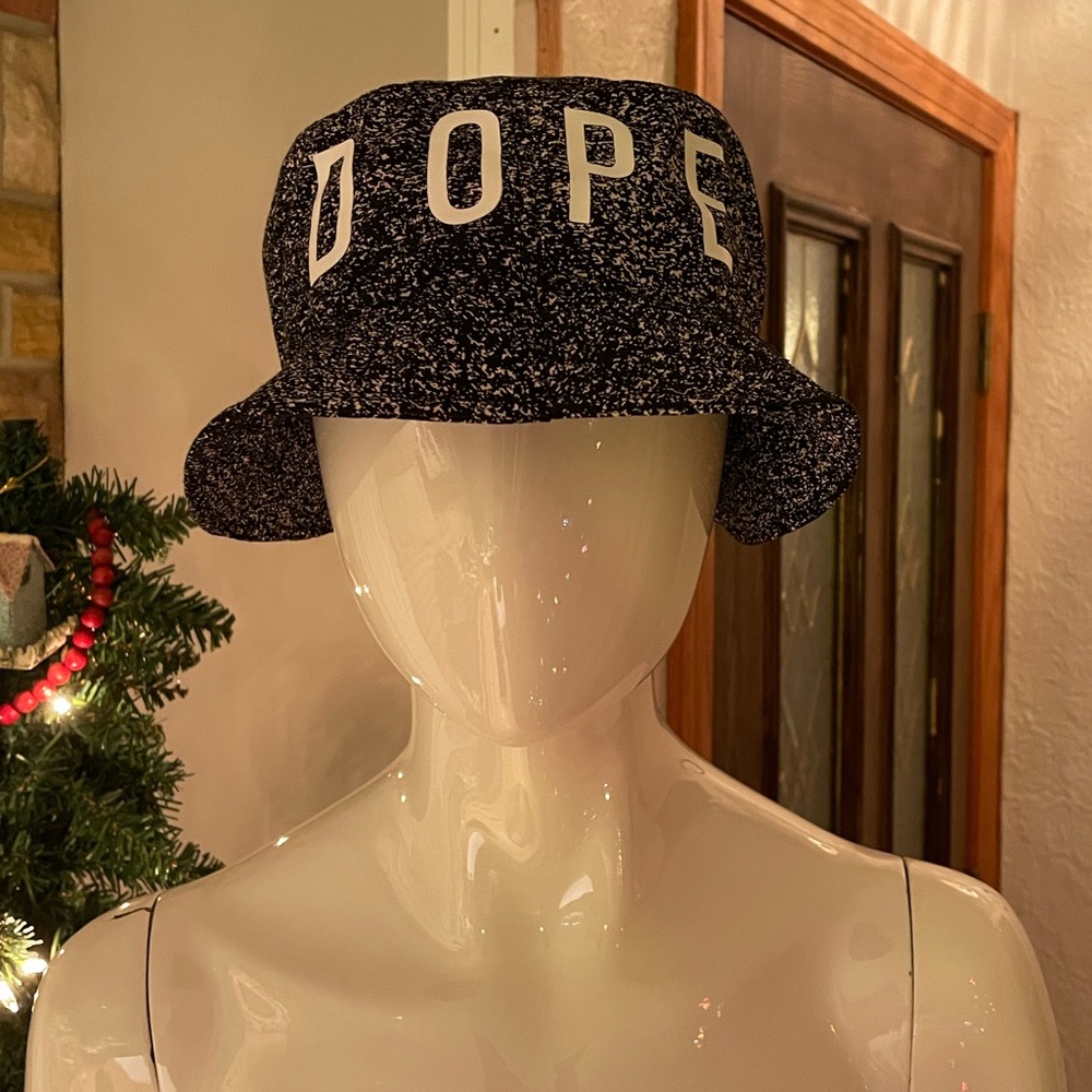 DOPE Black Speckled Bucket Hat with White Logo - Picture 2 of 9